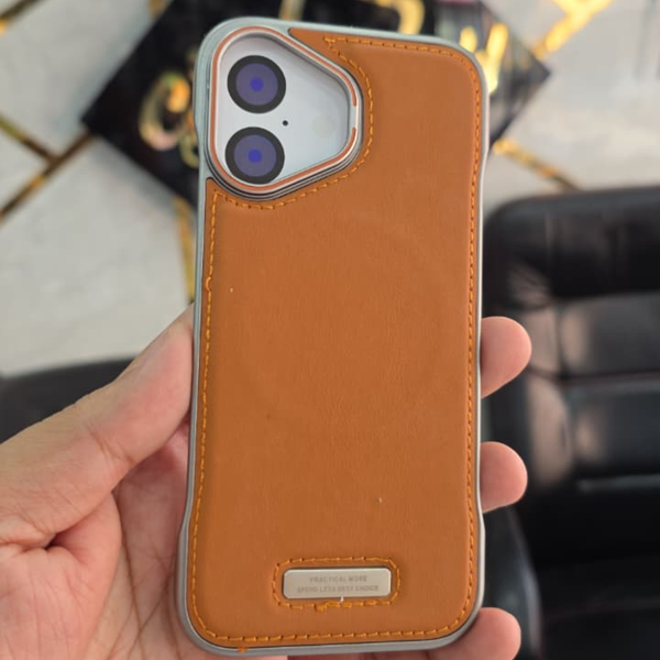Dulero Metal Frame Leather Case for iPhone 16