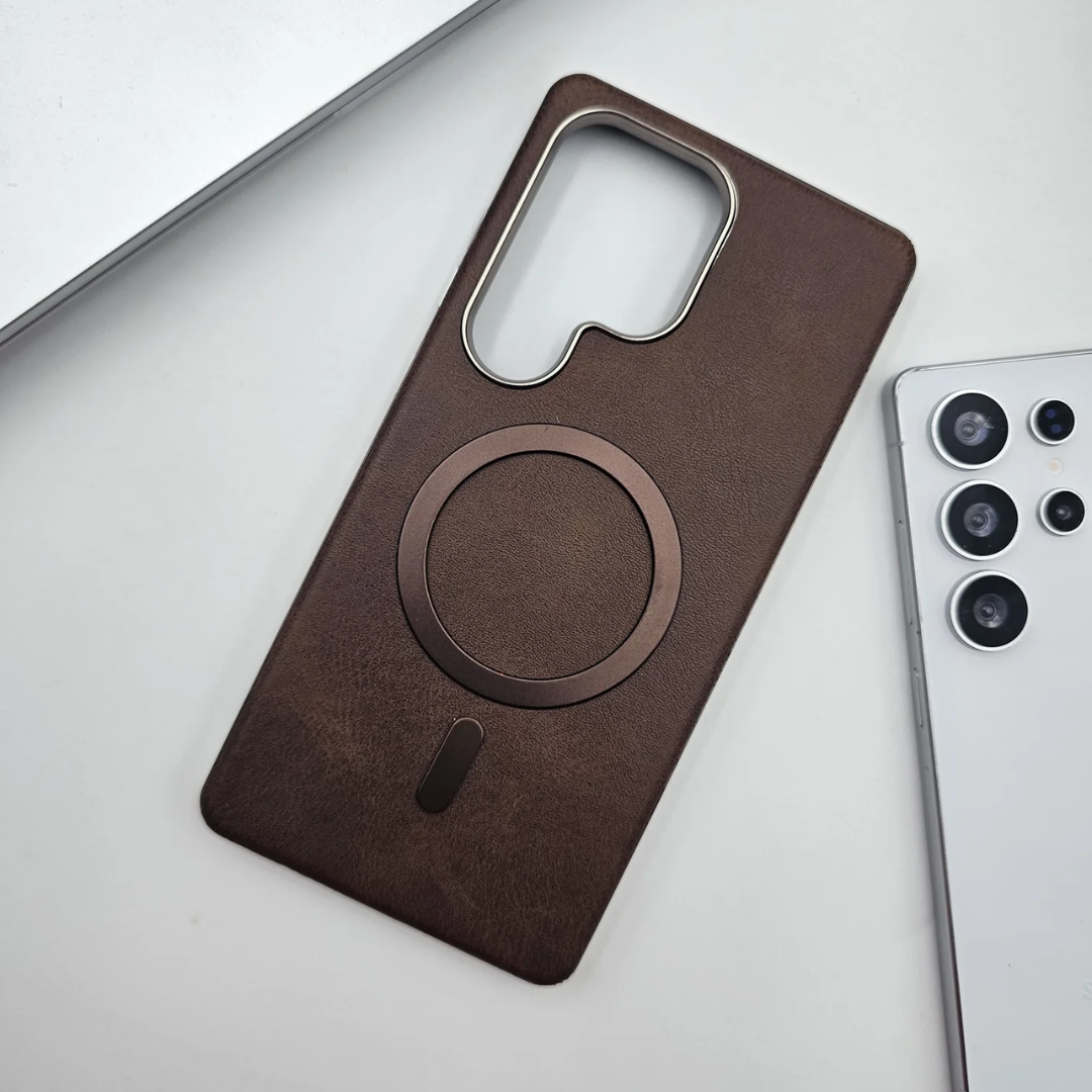 Samsung Galaxy S25 Ultra PU Leather Magnetic Magsafe Metallic Border Case