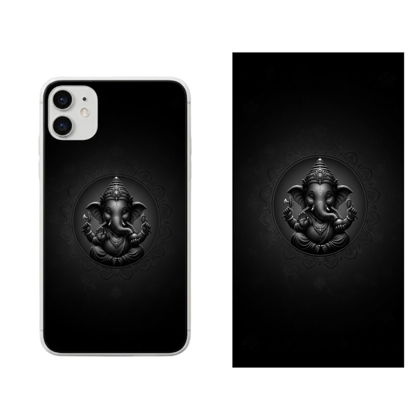 Ultra Black Ganesha Engraving Phone Back Skin Cover 63